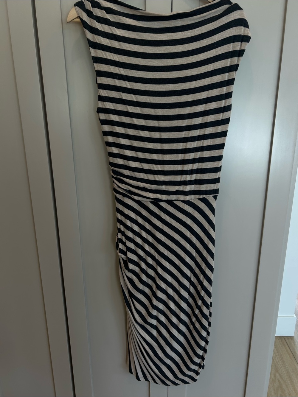 Anthropologie Striped Black and Cream Sleeveless Midi Dress